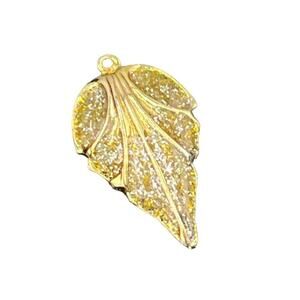 Signed Vintage 1980's Gold Genuine Diamond Dust Leaf Pendant Length 1.5"